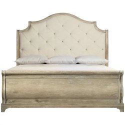 Classic Upholstered Wood Bed with Tufted Headboard and Sleigh Footboard