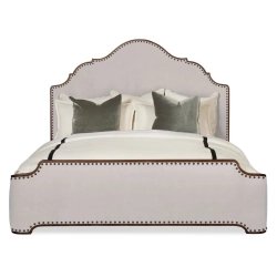 Elegant Upholstered Bed with Nailhead Trim and Shaped Headboard