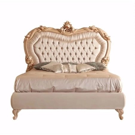 Classic Carved Luxury Upholstered Bed Frame with Ornate Headboard