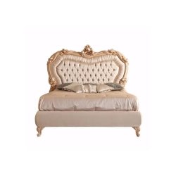 Classic Carved Luxury Upholstered Bed Frame with Ornate Headboard