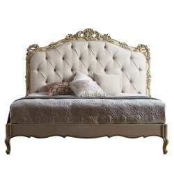 Elegant Classic Carved Tufted Upholstered Bed Frame