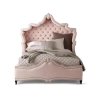 Pink Upholstered Tufted Bed with Nailhead Trim Ornate Headboard