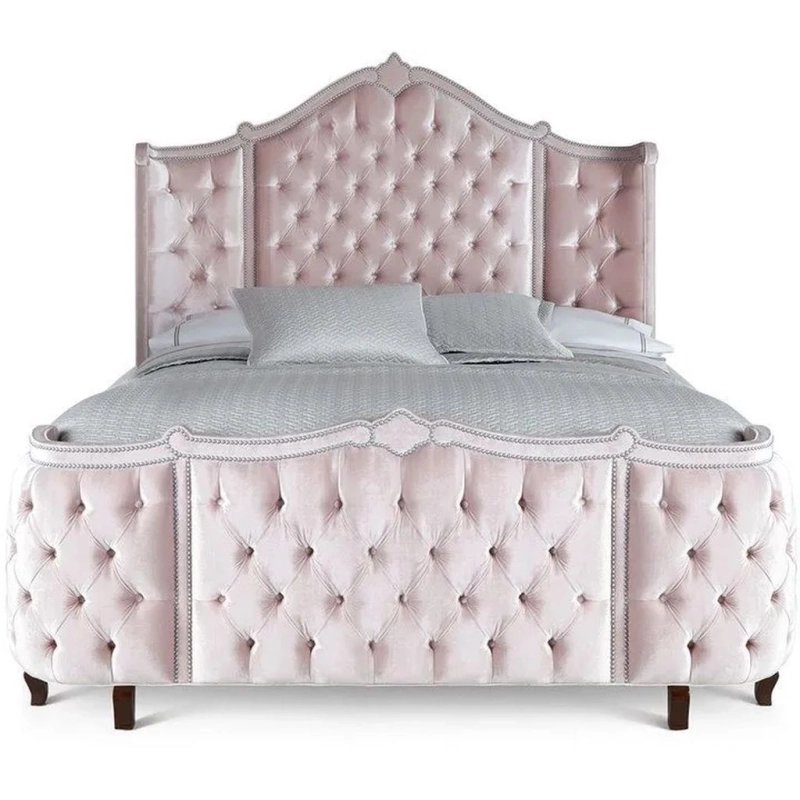 Classic Pink Velvet Tufted Upholstered Bed with Nailhead Trim Classic Pink Velvet Tufted Upholstered Bed with Nailhead Trim