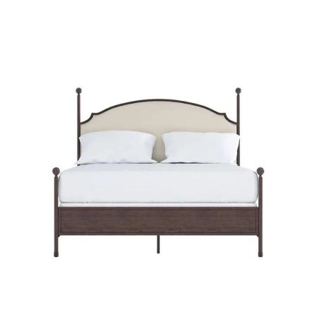 Classic Traditional Upholstered Headboard Queen Bed with Metal Frame