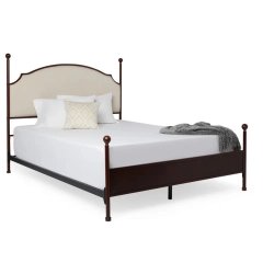 Classic Traditional Upholstered Headboard Queen Bed with Metal Frame
