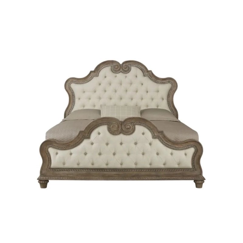 Elegant Carved Wood Tufted Upholstered King Size Bed Frame Elegant Carved Wood Tufted Upholstered King Size Bed Frame