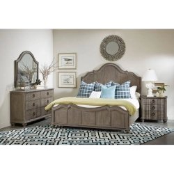 Classic Traditional Wood Bed Frame with Upholstered Headboard