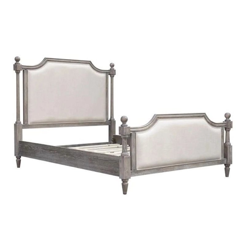 Transitional Grey Wood Panel Bed with Upholstered Arched Headboard Transitional Grey Wood Panel Bed with Upholstered Arched Headboard