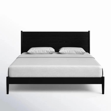 Minimalist Modern Black Wood Bed Frame with Headboard
