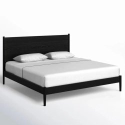 Minimalist Modern Black Wood Bed Frame with Headboard