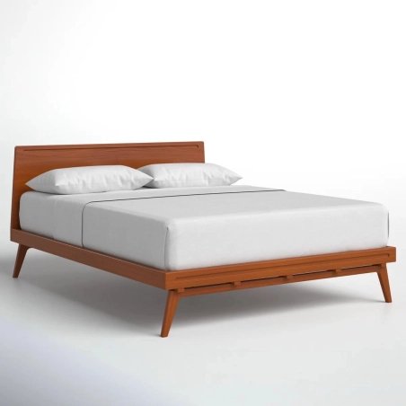 Solid Wood Mid-Century Modern Platform Bed Frame with Tapered Legs