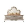Elegant Ornate Carved Wood Bed with Tufted Upholstered Headboard