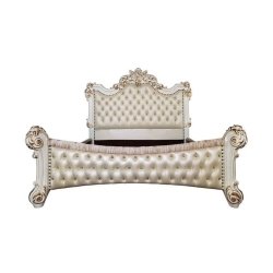 Classic Luxury Ivory Gold Upholstered Tufted Bed Frame