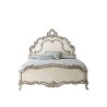 Luxury Classic Carved Wood Bed Frame with Distressed White Finish