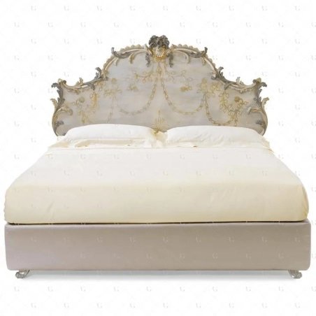 Elegant Carved Wood Bed with Ornate Headboard