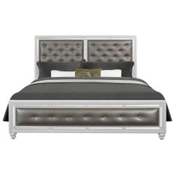 Elegant Tufted Upholstered Platform Bed Frame with Mirrored Trim