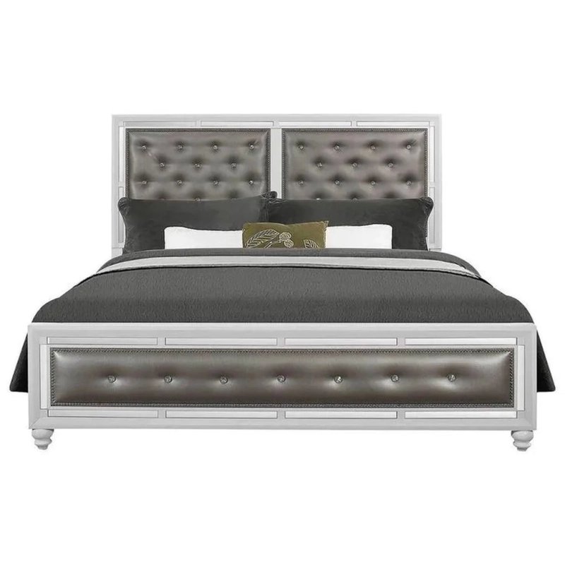 Elegant Tufted Upholstered Platform Bed Frame with Mirrored Trim Elegant Tufted Upholstered Platform Bed Frame with Mirrored Trim