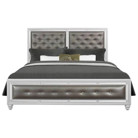 Elegant Tufted Upholstered Platform Bed Frame with Mirrored Trim