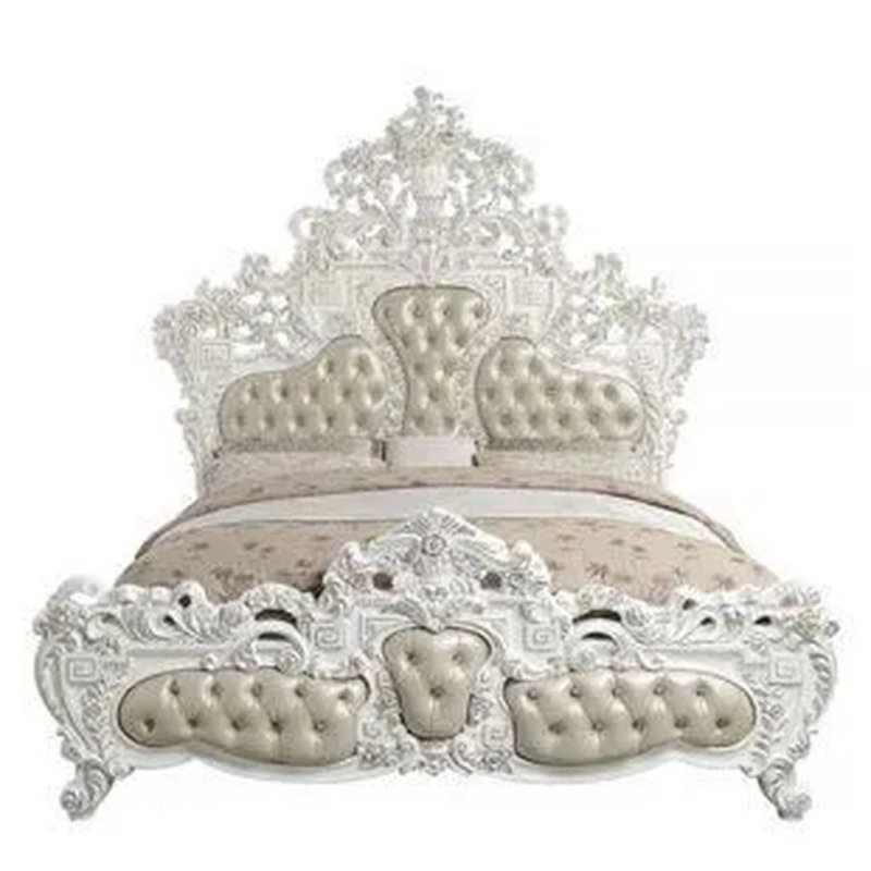Ornate White Carved Luxury Classic Bed Frame