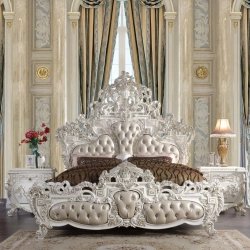 Ornate White Carved Luxury Classic Bed Frame