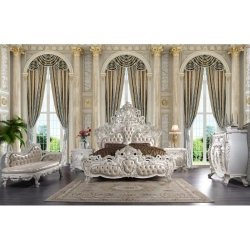 Ornate White Carved Luxury Classic Bed Frame
