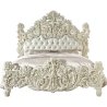 Luxury White Carved Wood King Bed Frame with Tufted Headboard Classic European Style