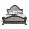 Classic Upholstered Panel Bed Frame with Wood Carvings