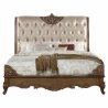 Classic Tufted Upholstered Bed with Ornate Carved Wood Frame