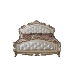 Opulent Classic Carved Tufted Upholstered Bedroom Bed