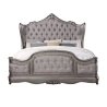 Luxurious Silver Tufted Upholstered Bed Frame with Carvings