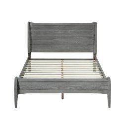 Modern Grey Wooden Bed Frame Queen Size with Slatted Headboard