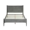 Modern Grey Wooden Bed Frame Queen Size with Slatted Headboard
