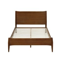 Solid Wood Bed Frame with Slatted Headboard and Footboard