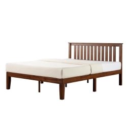 Solid Wood Platform Bed Frame with Slatted Headboard for Bedroom