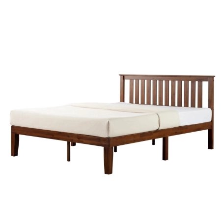 Solid Wood Platform Bed Frame with Slatted Headboard for Bedroom