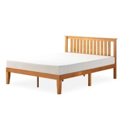 Solid Wood Bed Frame with Slatted Headboard and Mattress Support