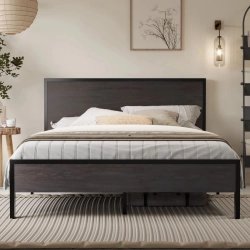 Modern Minimalist Metal and Wood Bed Frame