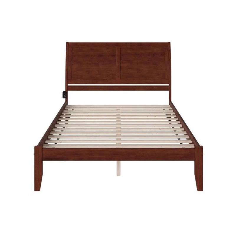 Solid Wood Bed Frame Durable Slatted Base Brown Finish Solid Wood Bed Frame Durable Slatted Base Brown Finish