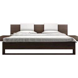 Modern Minimalist Wooden Bed Frame with White Headboard Panels