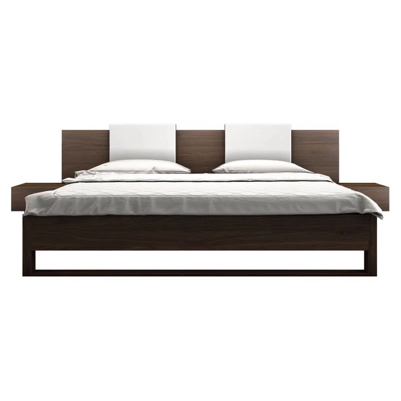 Modern Minimalist Wooden Bed Frame with White Headboard Panels Modern Minimalist Wooden Bed Frame with White Headboard Panels