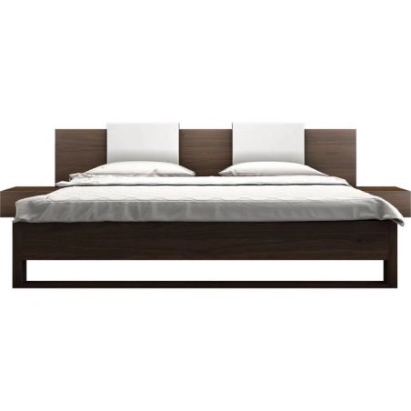 Modern Minimalist Wooden Bed Frame with White Headboard Panels