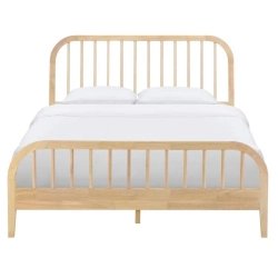 Natural Wood Spindle Bed Frame Minimalist Modern Design