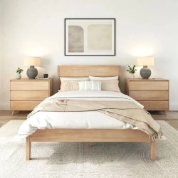 Solid Wood Minimalist Bed Frame with Nightstands