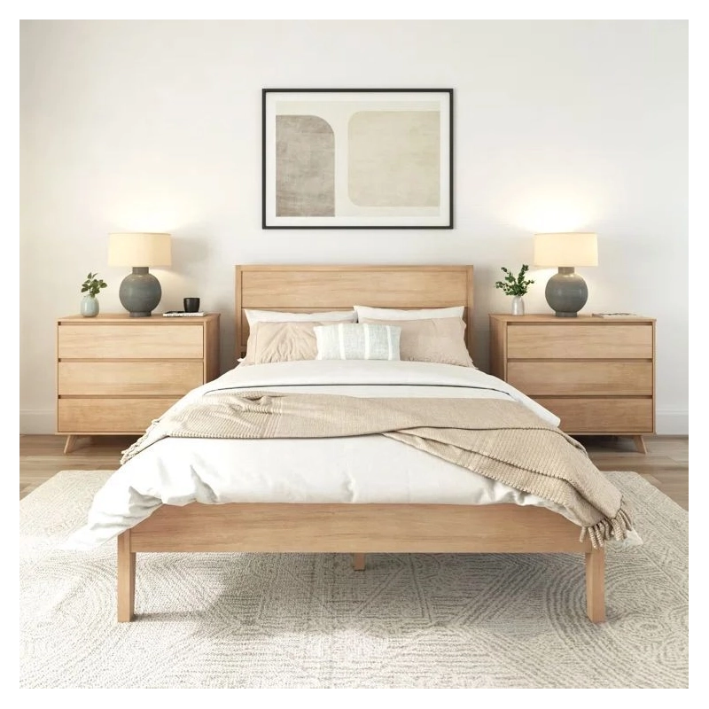Solid Wood Minimalist Bed Frame with Nightstands Solid Wood Minimalist Bed Frame with Nightstands