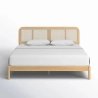 Modern Natural Wood Bed Frame with Rattan Headboard