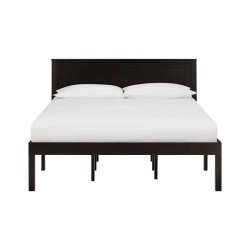 Modern Minimalist Wood Bed Frame Dark Brown Finish