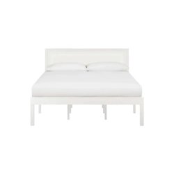 Minimalist White Wood Platform Bed Frame Queen Size