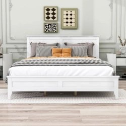 Stylish White Wooden Bed Frame Queen Size