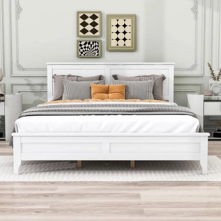 Stylish White Wooden Bed Frame Queen Size