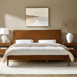 Solid Wood Bed Frame with Headboard, Minimalist Design